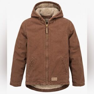C.E. Schmidt Youth Sherpa Lined Work Jacket Brown Hooded Canvas Coat Large 14–16